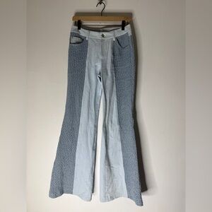 sabina musayev Lisett Blue Bell Bottom Jean Pants‎ 2 Toned Textured Size Small